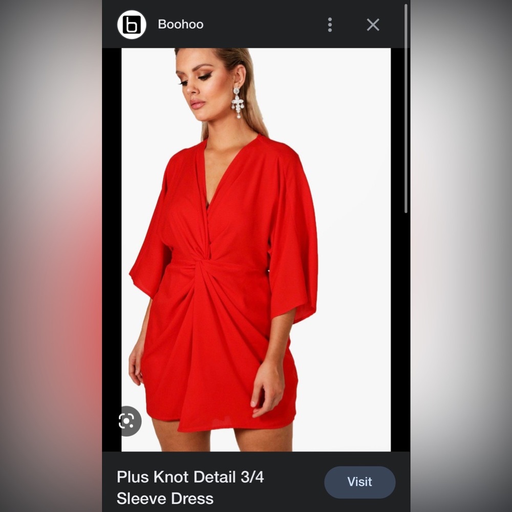 Boohoo Plus Knot Detail 3/4 Sleeve Dress (Color: Stone) (Size: 18)